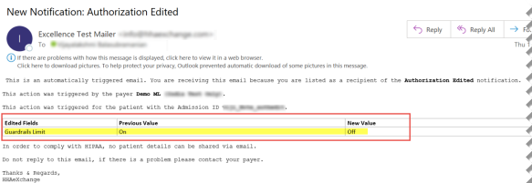 Provider Email Alert: Guardrail Turned Off